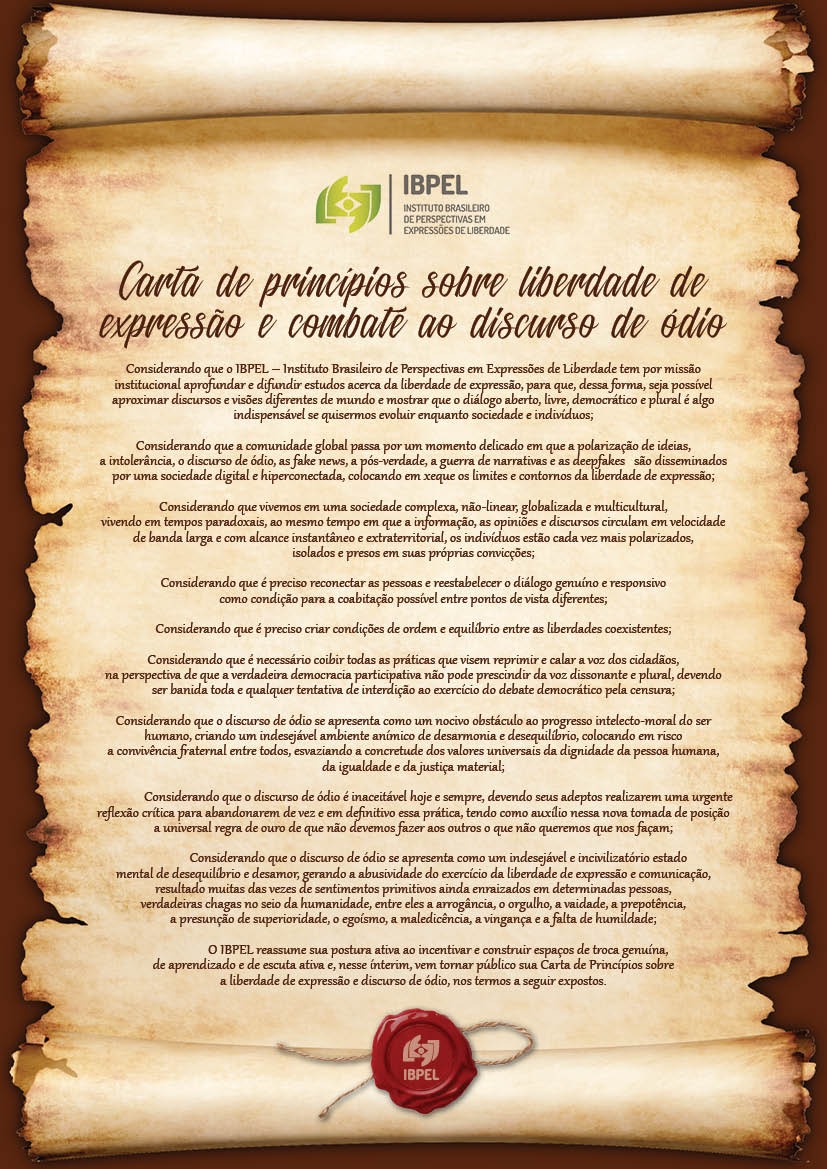 CARTA DE PRINCÍPIOS SOBRE LIBERDADE DE EXPRESSÃO E COMBATE AO DISCURSO DE  ÓDIO – IBPEL - Instituto Brasileiro de Perspectivas em Expressões de  Liberdade